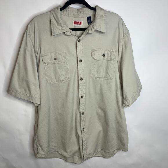 Wrangler Tan Khaki Short Sleeve Button Up Shirt Sz XL - Picture 1 of 5